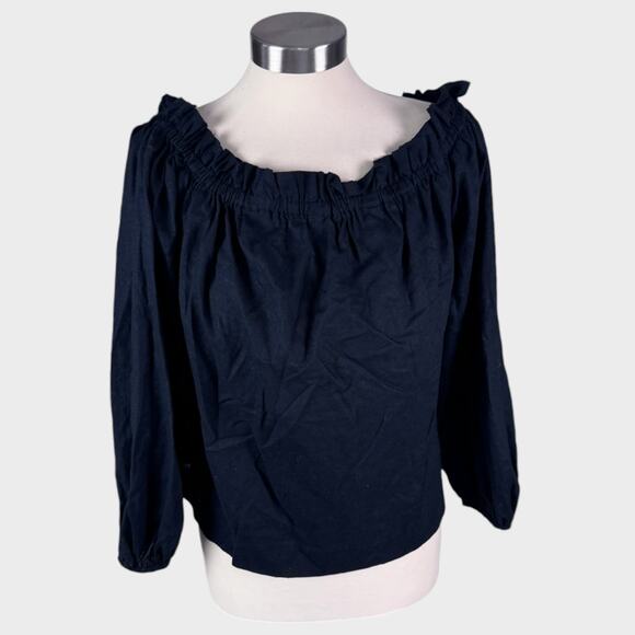 A New Day Medium Womens Black Off Shoulder Top Linen Rayon Blend - Picture 1 of 6